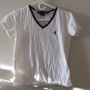 Ralph Lauren white and blue v neck tshirt XS